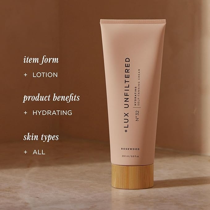 '+ Lux Unfiltered N°32 ORIGINAL Gradual Self Tanning Cream in Rosewood, Hydrating Self Tanning Lotion, Gluten Free, Vegan + Cruelty Free Self Tanner, Luxurious Sunless Tanner Loaded with Antioxidants