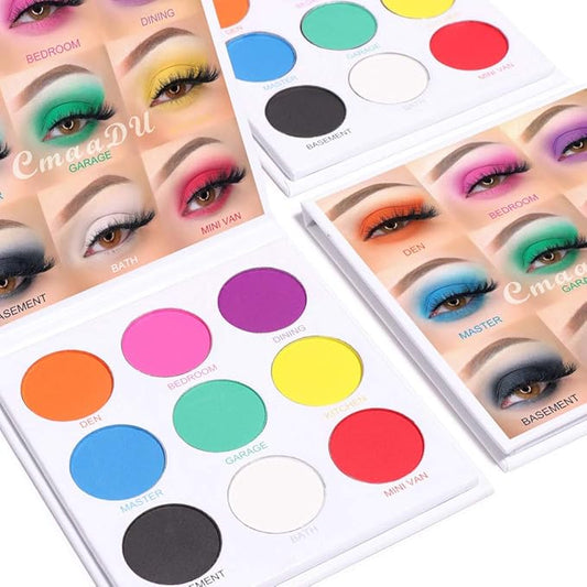 Rainbow Eyeshadow Palette - 9 Colors, High Pigmented, Bright Neon, Waterproof & Natural Finish