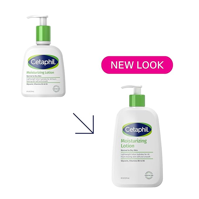 Cetaphil Face & Body Moisturizer, Hydrating Moisturizing Lotion for All Skin Types, Suitable for Sensitive Skin, NEW 8 oz Pack of 3, Fragrance Free, Hypoallergenic, Non-Comedogenic
