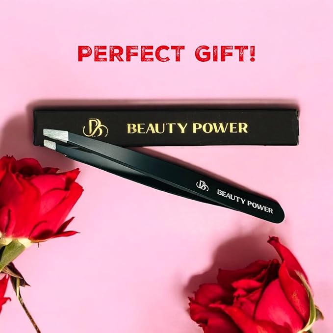 Professional Slant Tweezers for Women Facial Hair - German Stainless Steel, Ultra Precision, Lightweight Black Tweezers for Women & Men, Ideal for Eyebrow & Facial Grooming (Matte Black)