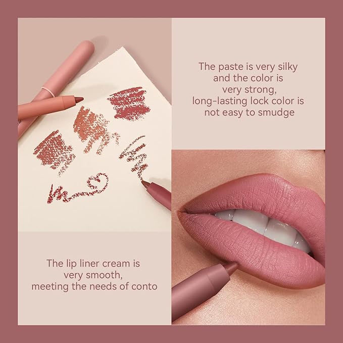 KISSIO Lip Liner,Creamy Lip Pencil,Long Lasting Lip Liner with Sharpener,Matte Finish,Smooth and Soft,Non-Dry,Easy to Use,Cruelty free,0.02 oz,08 Morocco