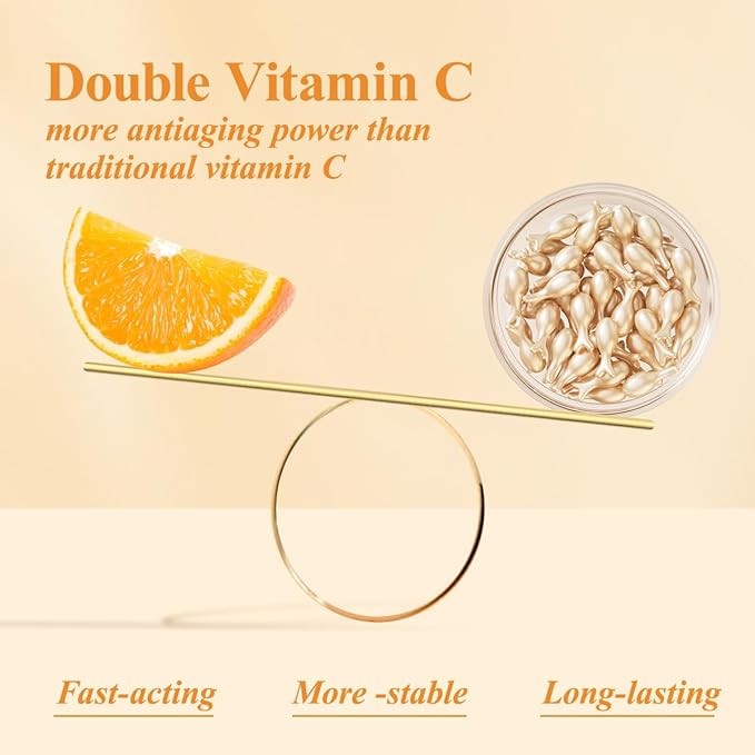 HKH Vitamin C Super Serum for Face - Anti Aging Vitamin E Facial Serum Capsules with Niacinamide, Vit C Serum Oil for Women, Even Skin Tone, Reduce Wrinkles, Moisturise, Travel Friendly (76 Capsules)