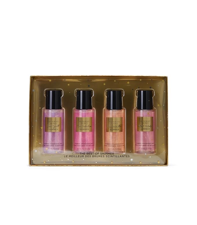 Victoria's Secret Fragrance Mist Collection 4 Piece Shimmer Mini Gift Set, Assorted Scents