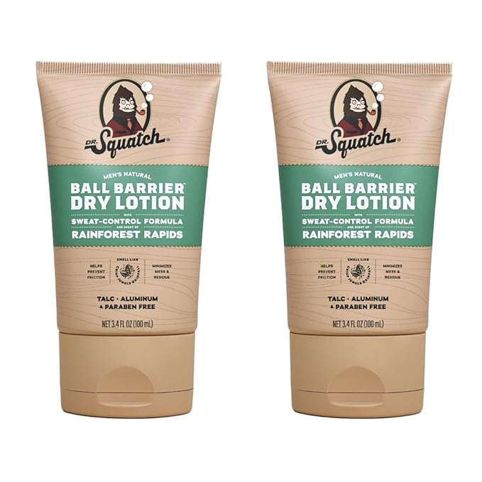 Dr. Squatch Ball Barrier Dry Lotion, No Mess Body Powder Lotion for Men, Made With Natural Ingredients - 2-Pack Rainforest Rapids