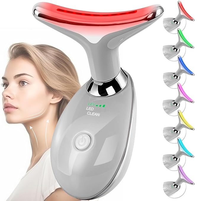 Red-Light-Therapy-for-Face and Neck with 7 Color, Facial Massager for Face and Neck, Face π² culpting Wand (Grey)