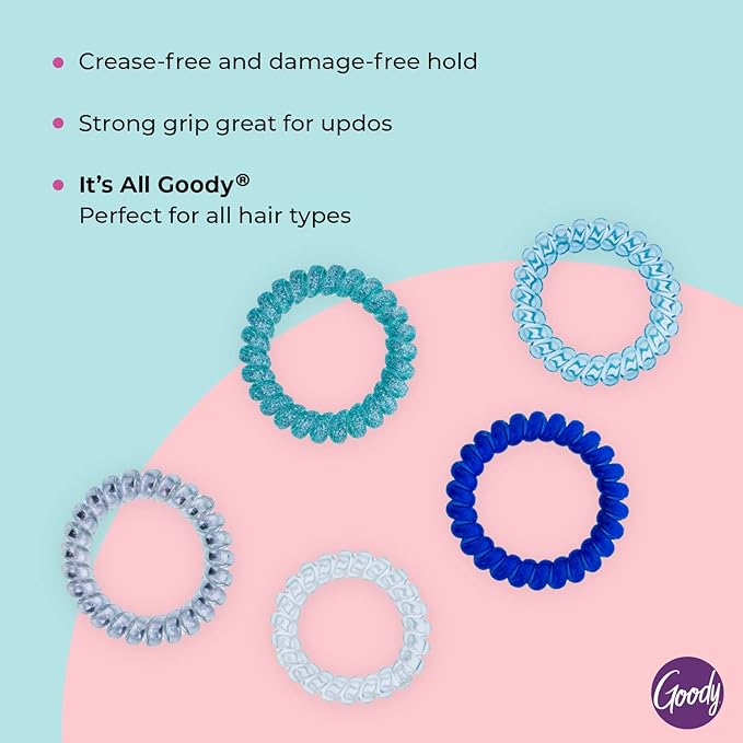 Goody Blue Trend Hair Coils - 5 Count - Dentless Jelly Bands Ponytailers for Women, Teens & Girls - Pain-Free Accessories for All Hair Types (Pack of 2)