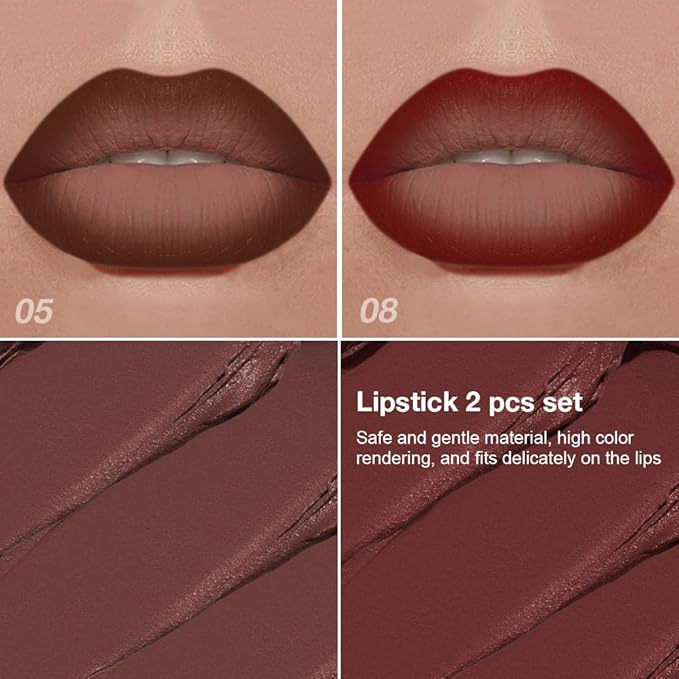 BINGBRUSH 2-in-1 Gradient Lip Liner & Lipstick Combo,2Pcs Matte Longwear Waterproof Lip Pencil with Cone Tip,Smudge Proof Crayon for Flawless Ombre Contour,Women's Long Lasting Makeup Set(08#&08)