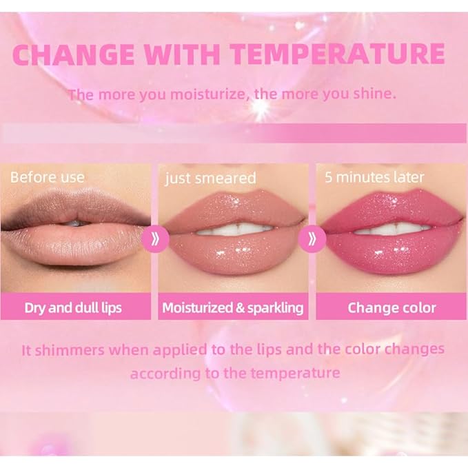 Hydrating Lip Gloss Transparent Lip Care,Magic Color Changing Moisturizing Lip Glow Oil Plumping Glimmer Glow Lipstick, Long Lasting Non-sticky Fresh Texture Lip Oil(Q2394-4#Change Color)