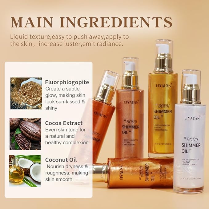 Liyalan Shimmer Body Oil Pearl White