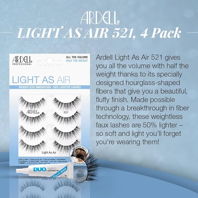 Ardell Light As Air 521 Lashes - Lightweight Natural False Eyelashes, Soft and Comfortable, 4 Pairs