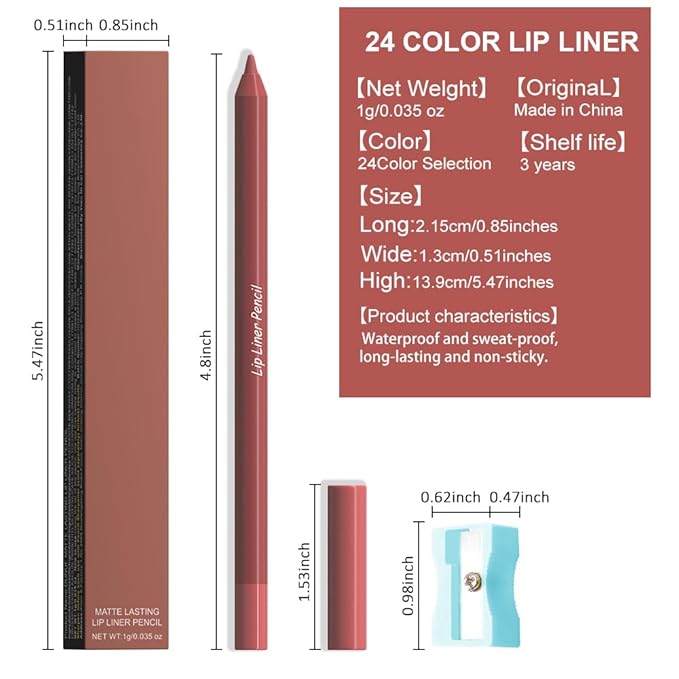 evpct 1Pcs Reddish Brown Matte Long Lasting Lip Liner Pencils Makeup for Shaping & Sculpting Lips, No Transfer Long Wear Waterproof Pigmented Lip Liner lipliners Crayon Lipstick Pencil Sharpener 10