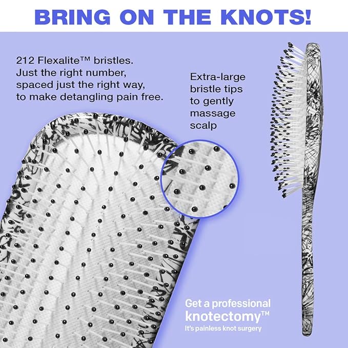 The Knot Dr. hair brush by Conair - Detangling hair brush - Removes Knots and Tangles in wet or dry hair- hair brushes for women - Floral Print