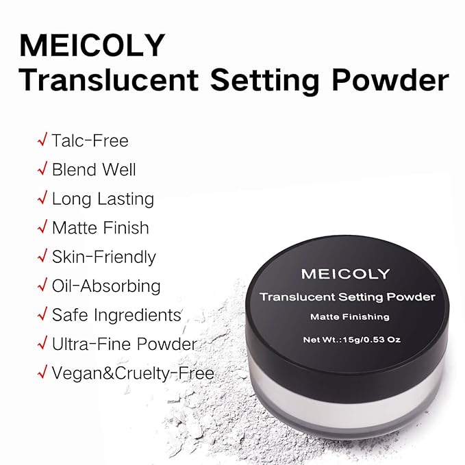 MEICOLY Talc-Free Setting Powder with Sifter,Long Lasting Loose