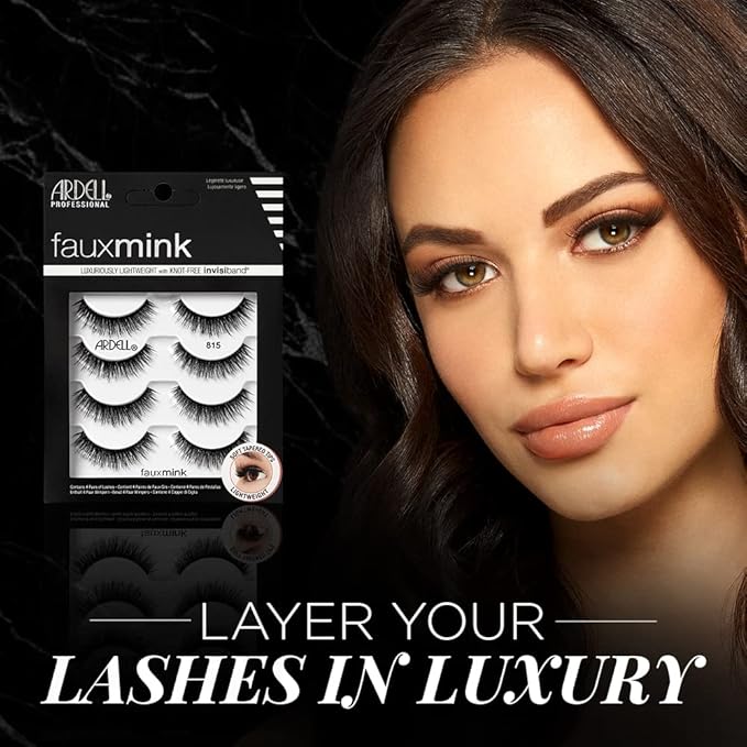 Ardell Faux Mink Lashes 815, Ultra-Soft, Natural Look False Eyelashes, Reusable Strip Lashes, 4 Pairs, 1 Pack