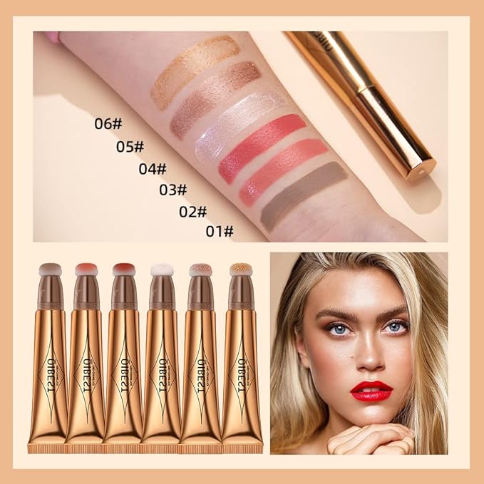 2 in 1 Multifunctional Makeup Pen, Contour Blush Highlighter, Pearl Fine Shine, Matte Natural Brighten Face Makeup (2, 1)