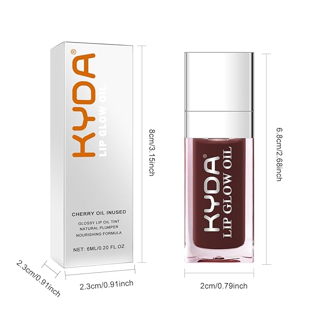 KYDA Hydrating Lip Glow Oil, Moisturizing Lip Oil, Glossy Transparent Plumping Lip Gloss, Tinted Lip Oil for Lip Care and Dry Lips-Black Candy