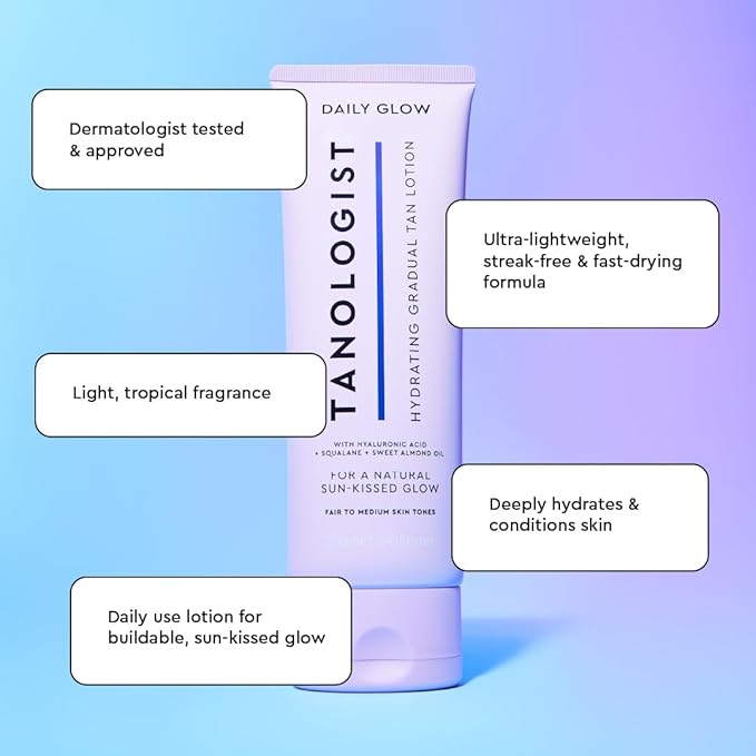 Tanologist Hydrating Daily Glow - Fair/Medium - Hydrating Gradual Tan Lotion - Natural, Sun Kissed Glow - Daily Tanning Lotion with Hyaluronic Acid & Squalane - 8.45 fl oz