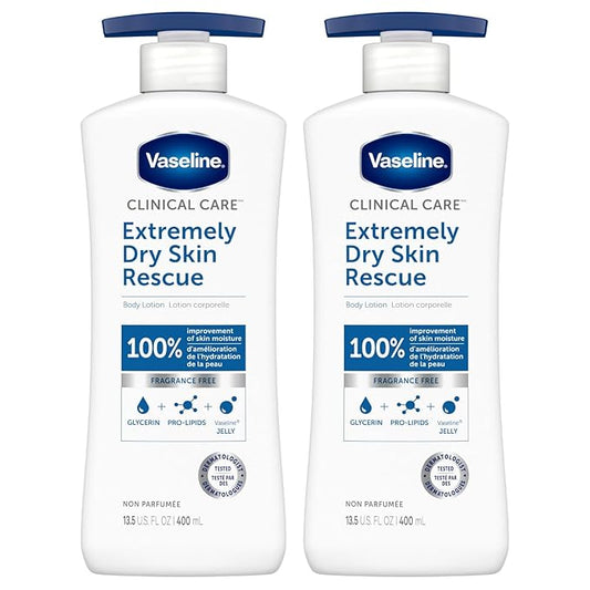 Vaseline Lotion for Dry Skin - Clinical Care, Extremely Dry Skin Rescue, Body Moisturizer, Fast-Absorbing Body Lotion for Women and Men with Glycerin, Hydrating Lipids, 13.5 Oz Ea (Pack of 2)
