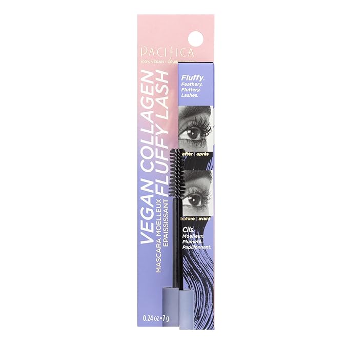 Pacifica Vegan Collagen Fluffy Lash Mascara – Black Thickening & Lengthening Mascara with Plant Fibers, Full Fluffy Lashes, Vegan & Cruelty-Free, 0.24 oz