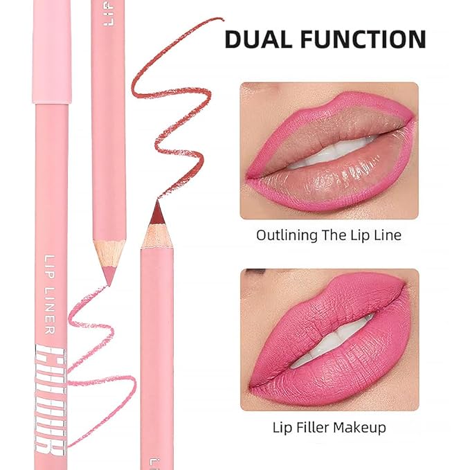 12 Pcs Natural Nude Brown Beige Colors Lip Liner Lipstick Pencils Set for Daily Makeup,Easy to Apply & Remove,Waterproof