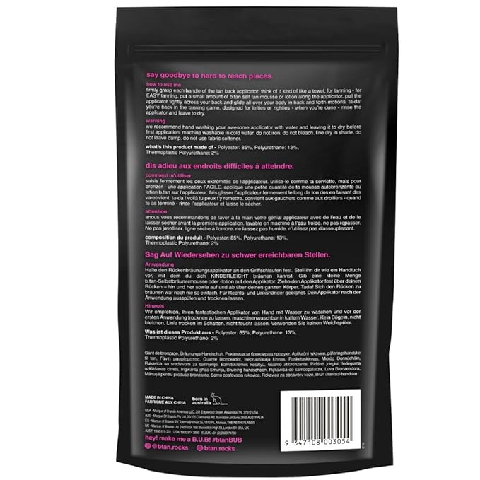 b.tan Back Self Tanning Applicator | We've Got Your Back - Sunless Tanner Back Mitt with Handles, Streak-Free, Even Application, Velvety Soft, Reusable & Washable Sunless Tan