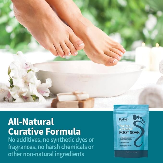 ForPro Professional Collection Tea Tree Oil & Menthol Foot Soak with Sea & Epsom Salt for Toenail Athletes Foot, Stubborn Foot Odor Scent, Softens Calluses & Soothes Sore Tired Feet -Pack of 3 16oz.