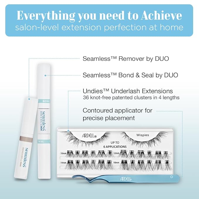 Ardell Seamless Eyelash Extension Kit, Wispies - Customizable DIY Lash Clusters, Includes Bond & Seal and Applicator for Long-Lasting Natural Lashes, 1 Pack
