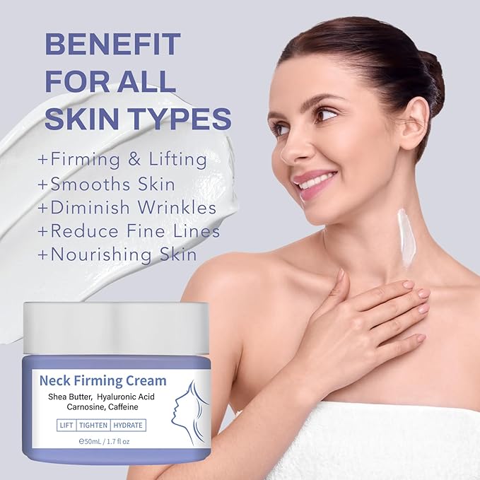 Neck Firming Cream, Tighten and Lift Neck Cream for Crepey Skin, Anti-Aging Neck & Décolleté Cream, Smooth & Tight Sagging Skin, Organic Pure Neck Cream 1.7 Floz
