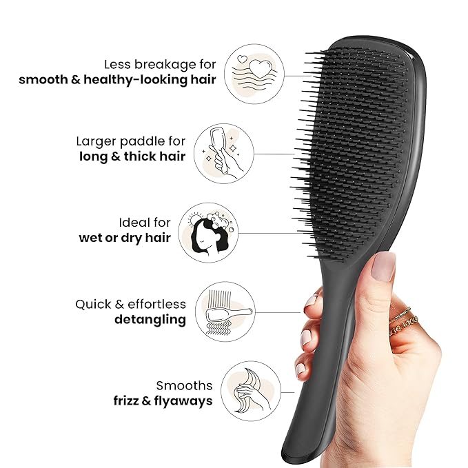 Tangle Teezer Large Ultimate Detangler Hairbrush for Wet & Dry Hair, Eliminates Knots & Reduces Breakage for Long, Thick, & Curly Hair Types, Black Gloss