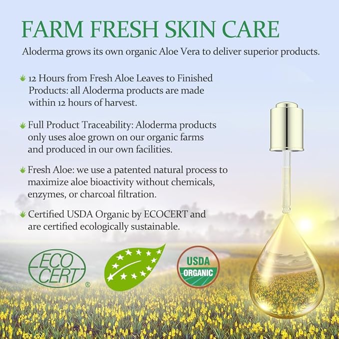 Aloderma 99.8% Organic Aloe Vera Face Hydrator Made Within 12 Hours of Harvest - Moisturizing & Hydrating Facial Toner for Oily Skin, Soothing Aloe Toner for Balanced, Smooth Skin Texture, 240ml, 6ct