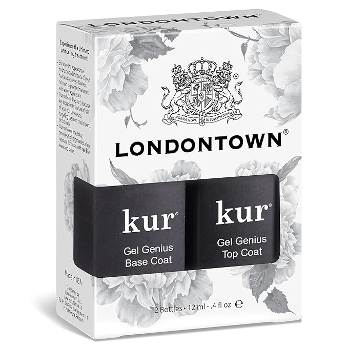 LONDONTOWN kur Gel Genius Gel-Like Set, Top Coat & Base Coat Set For Long Lasting Manicure