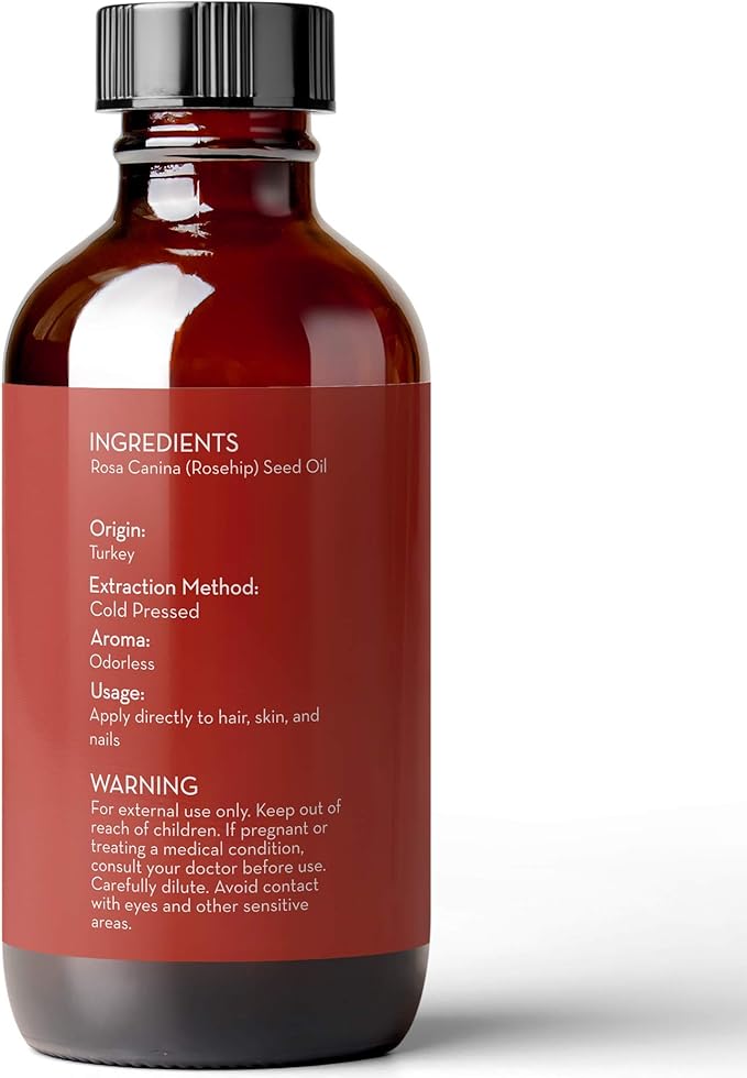 Pure Body Naturals Rosehip Oil Facial Oil for Face, Nails, Hair and Skin, Rosehip Seed Oil, 4 Fl. Ounce