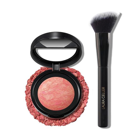 LAURA GELLER NEW YORK Baked Blush-n-Brighten Marbleized Blush + Angled Brush (03 Coral Cove, 47mm)