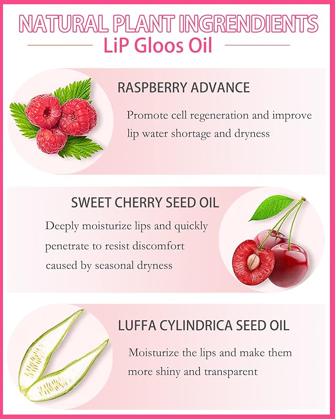 Hydrating Plumping Lip Glow Oil,Shine Tinted Lip Gloss,Glow Reviver Lip Oil,Long Lasting Moisturizing Clear Lip Plumper Oil Tint for Lip Care Dry Lips,Women's Day Makeup Gift ( (#007 Raspberry Red)