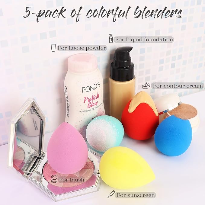 BEAKEY Makeup Sponge 5 Pcs Set, Latex-Free