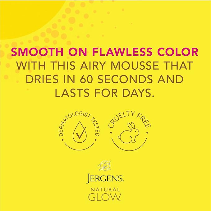 Jergens Natural Mousse, Light Bronze Tan for Fair Skin, Odor Free, 6 Fl Oz