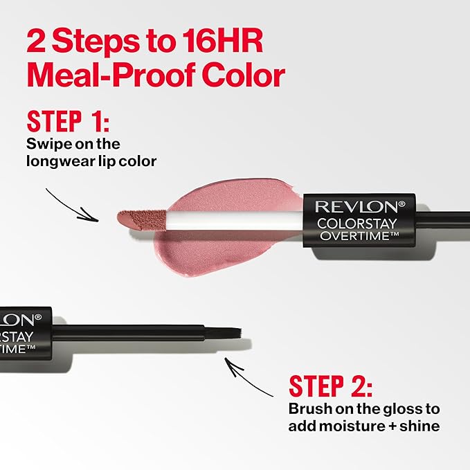 Revlon Liquid Lipstick with Clear Lip Gloss, ColorStay Overtime Lipcolor, Dual Ended with Vitamin E, 340 Eternally Tan, 0.07 Fl Oz