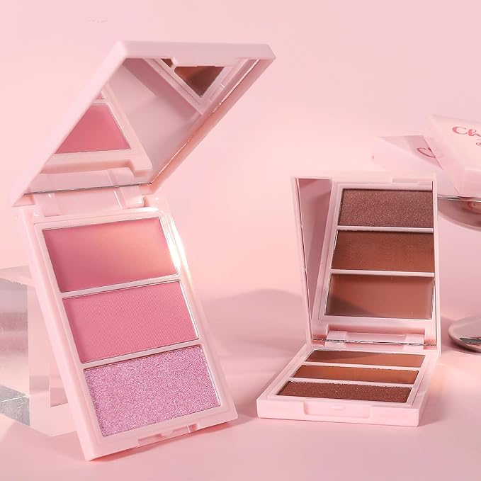 3D Blush Palette, Multi-Use Makeup Powder Blush Palette Cream Blush For Cheeks, Mulit Glow Balm, Lightweight, Smooth, Blendable, Long-Lasting Pigment, Natural Shimmery Or Matte Finish(01#)