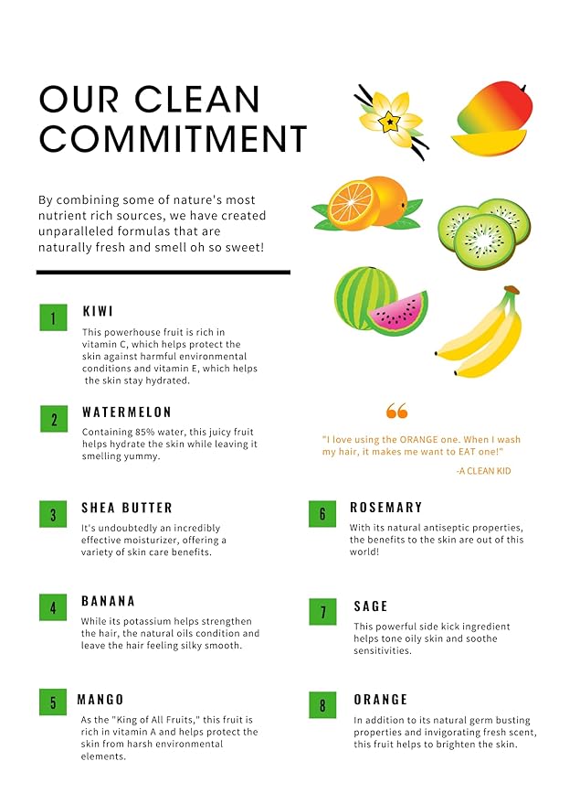 Clean Kids Naturally Tropical Orange Burst Shampoo, All-Natural, Gluten-free, Vegan, and Cruelty-free, Paraben-Free, EWG Verified, 16 oz (2 Bottles)