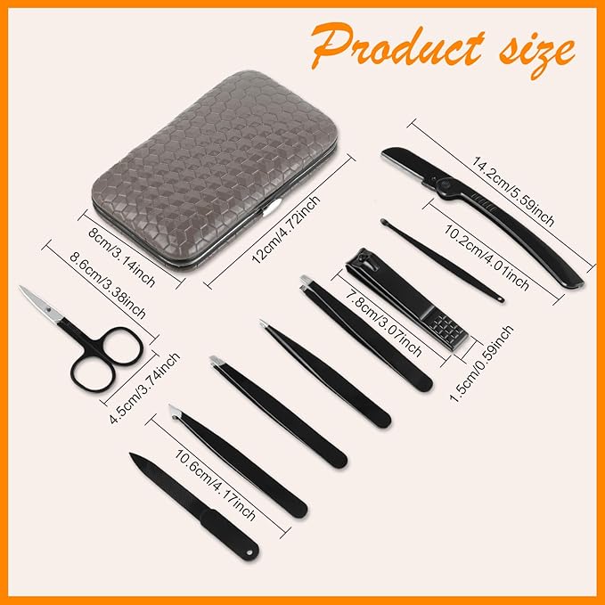 Yougai Tweezers Set, 9 Pcs Tweezers and Nail Clippers Kit for Facial Hair Women with Travel Case, Professional Stainless Steel Eyebrow Tweezer Kit Great Precision Tweezers for Daily Beauty Tool
