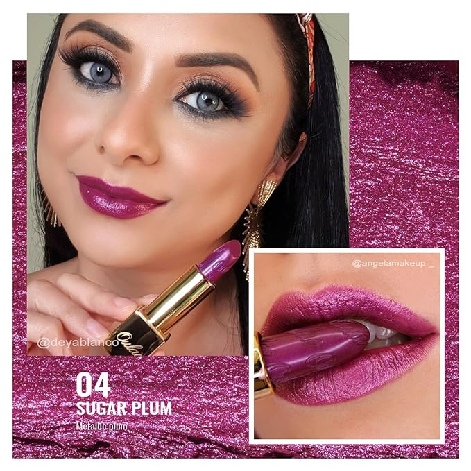Oulac Purple Lipstick for Women with Metallic 3D Shine Lightweight Hydrating Formula, High Impact Lip Color, Vegan Beauty, Full Coverage Lip Makeup, Christmas Gifts for Women, Sugar Plum (04)