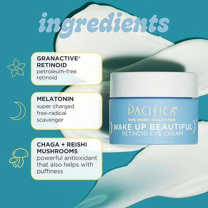 Pacifica Beauty Wake Up Beautiful Retinoid Eye Cream & Overnight Retinoid Cream Set, Skincare, Moisturizer, Face Cream, For Dry, Aging, Sensitive Skin, Vegan, 0.5 fl oz and 1.7 fl oz (Set of 2)