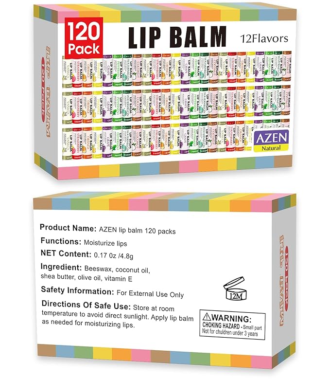 AZEN 120 Pack Lip Balm, Natural