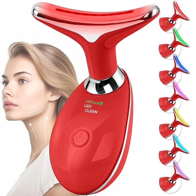 Red-Light-Therapy-for-Face and Neck, Face π² culpting Wand Facial Massager with 7 Color (Red)