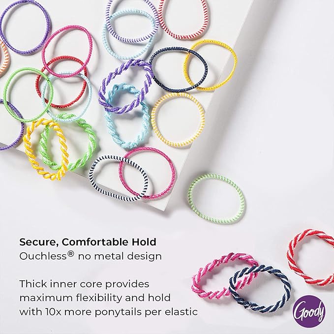 Goody Kids 60 Count Ouchless Elastic Hair Ties, Brights or Pastels + 500 Count Assorted Color Polybands