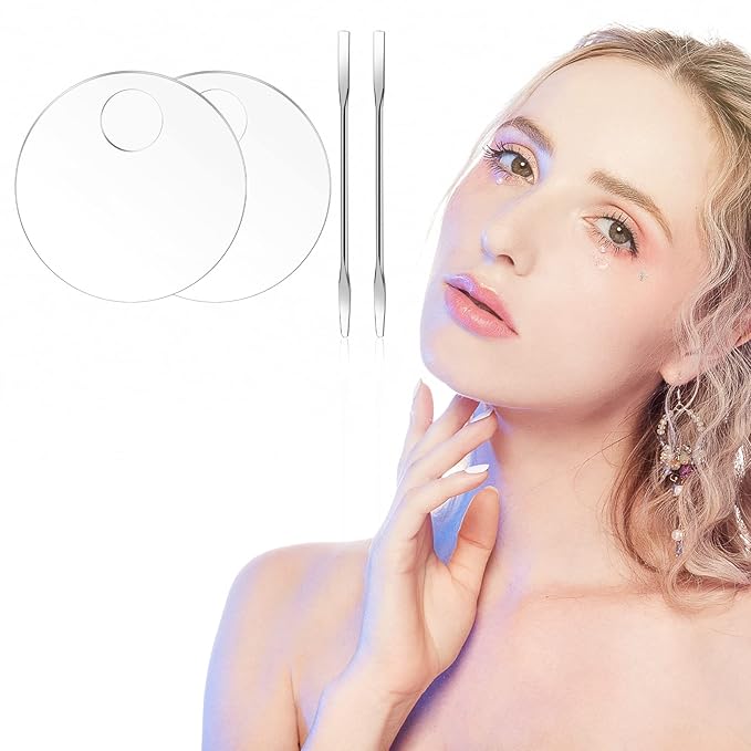 2PCS Acrylic Cosmetic Palette with 2PCS Spatula Tool,Makeup Mixing
