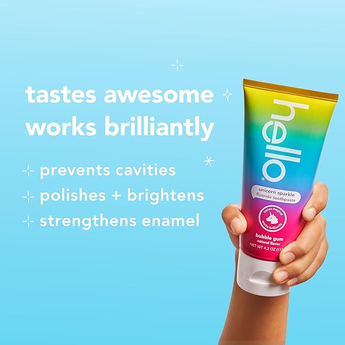 hello Kids Fluoride Toothpaste Variety Pack, Includes Strawberry, Unicorn Bubble Gum, and Blue Raspberry Toothpastes, Safe for Ages 2 and Up, 3 Pack, 4.2 Oz Each