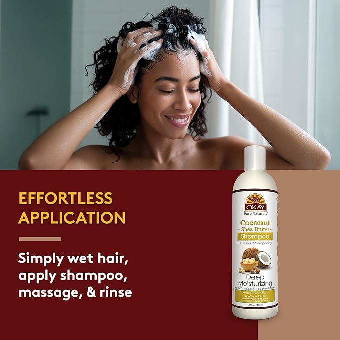 OKAY Coconut&Shea Butter Shampoo Helps Fortify,Strengthen,and Revitalize Hair Sulfate,Silicone,Paraben Free For All Hair Types and Textures Made in USA 12oz