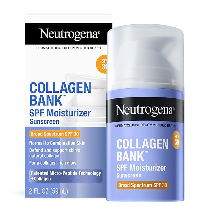 Neutrogena Collagen Bank Face Moisturizer with SPF 30 Sunscreen, Daily Anti-Aging Face & Neck Collagen Cream with Micro-Peptides and SPF, 2 fl. Oz & Trial Size Hydro Boost Facial Cleanser, 0.5oz