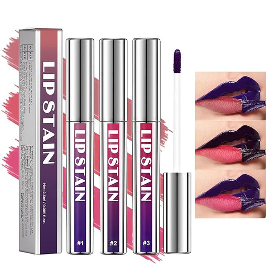 3 Pcs Peel Off Lip Stain Lip Tint Set, Lip Stain Peel Off Matte Lip Liner, Long-Lasting Lip Tint Stain Peel Off Lip Gloss, Waterproof Non-stick Cup Peel Off Lipstick Lip Stains for Women